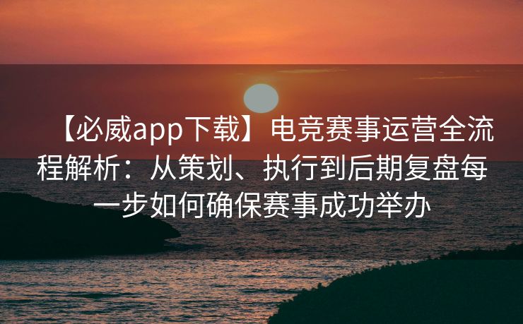 【必威app下载】电竞赛事运营全流程解析：从策划、执行到后期复盘每一步如何确保赛事成功举办